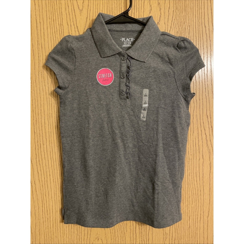 The Children's Place grey girls' short-sleeve school uniform polo shirt Sz Large